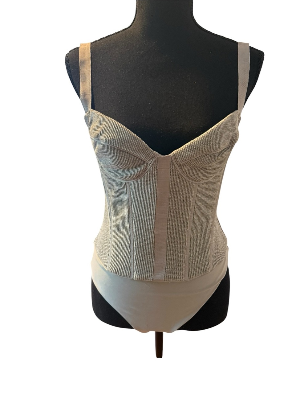 Cami NYC Alina Bodysuit Womens S Gray Waffle Knit Corset Bustier Going Out NWT
